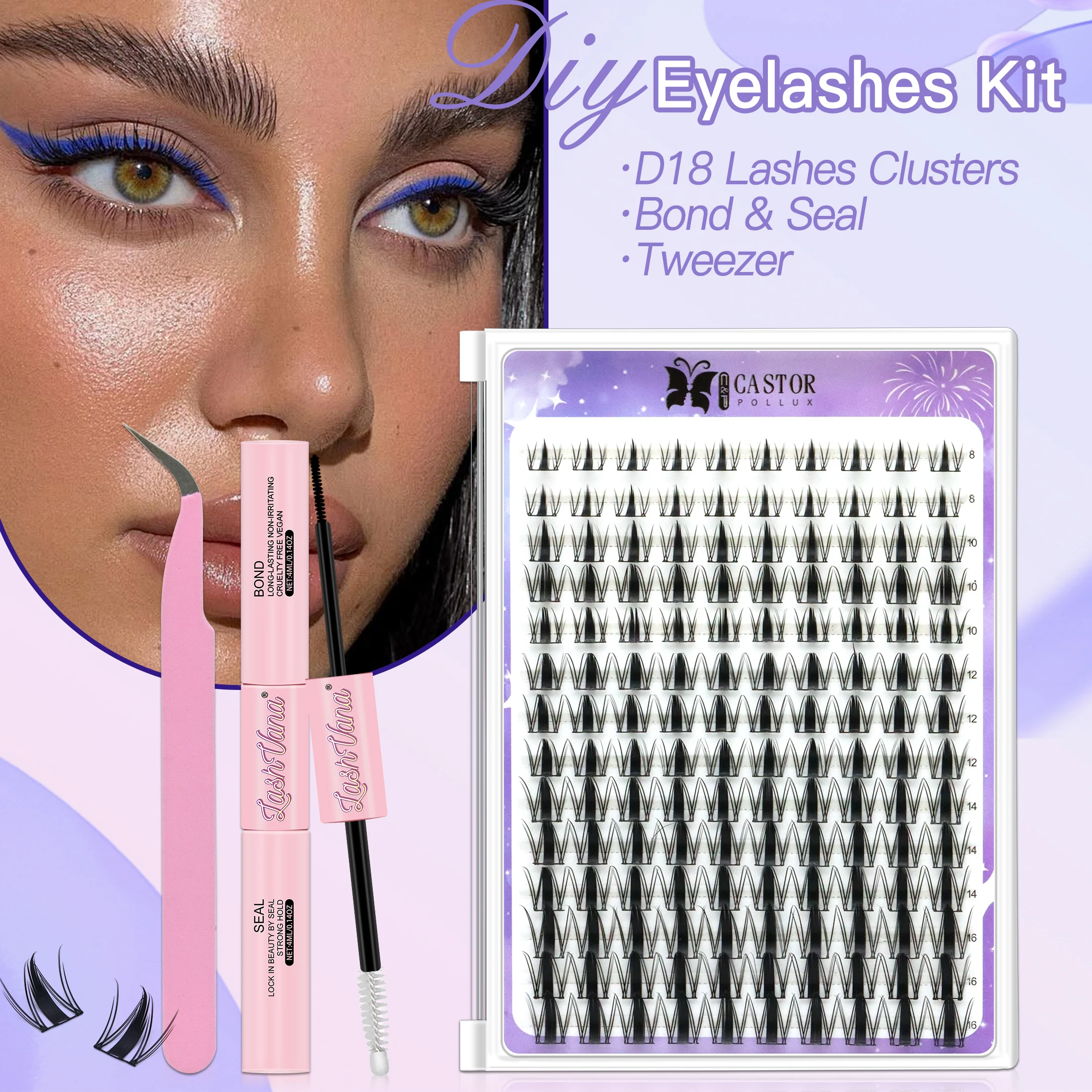 D18 model false eyelash set, 8-16mm, a total of 140 clusters, length can be matched according to eye shape, natural style,