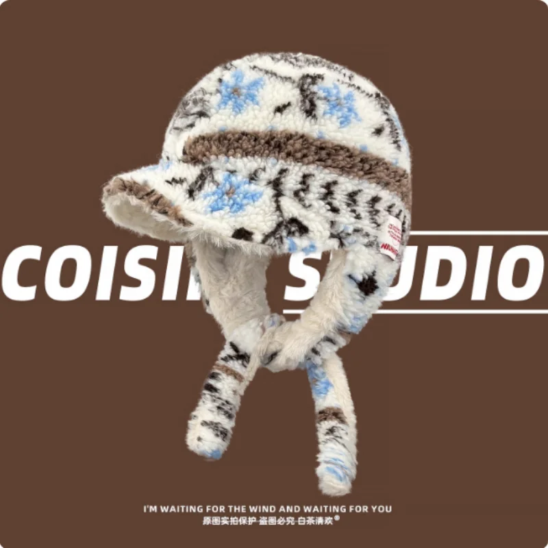 

Японский цвет, этнический стиль, жаккардовая кепка-пилот из овечьей шерсти, зимние мужские и женские утолщенные теплые шапки-бомберы с защитой ушей