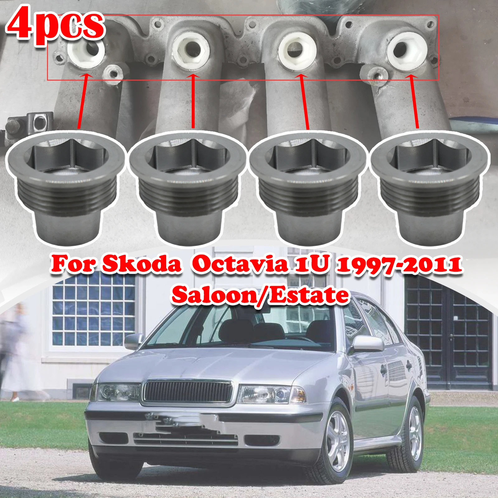 

Set of 4 Upgrade Aluminum Fuel Injector Insert Cup Seat For Skoda Octavia 1U 1997 1998- 2011 Saloon/Estate Car Replacement Parts