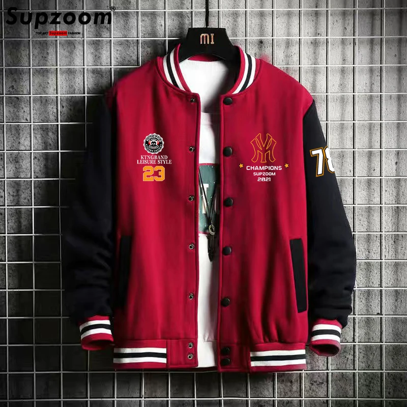 Supzoom 2023 New Arrival Letter Rib Sleeve Cotton Fashion Logo Single Breasted Casual Bomber Baseball Jacket Loose Cardigan Coat