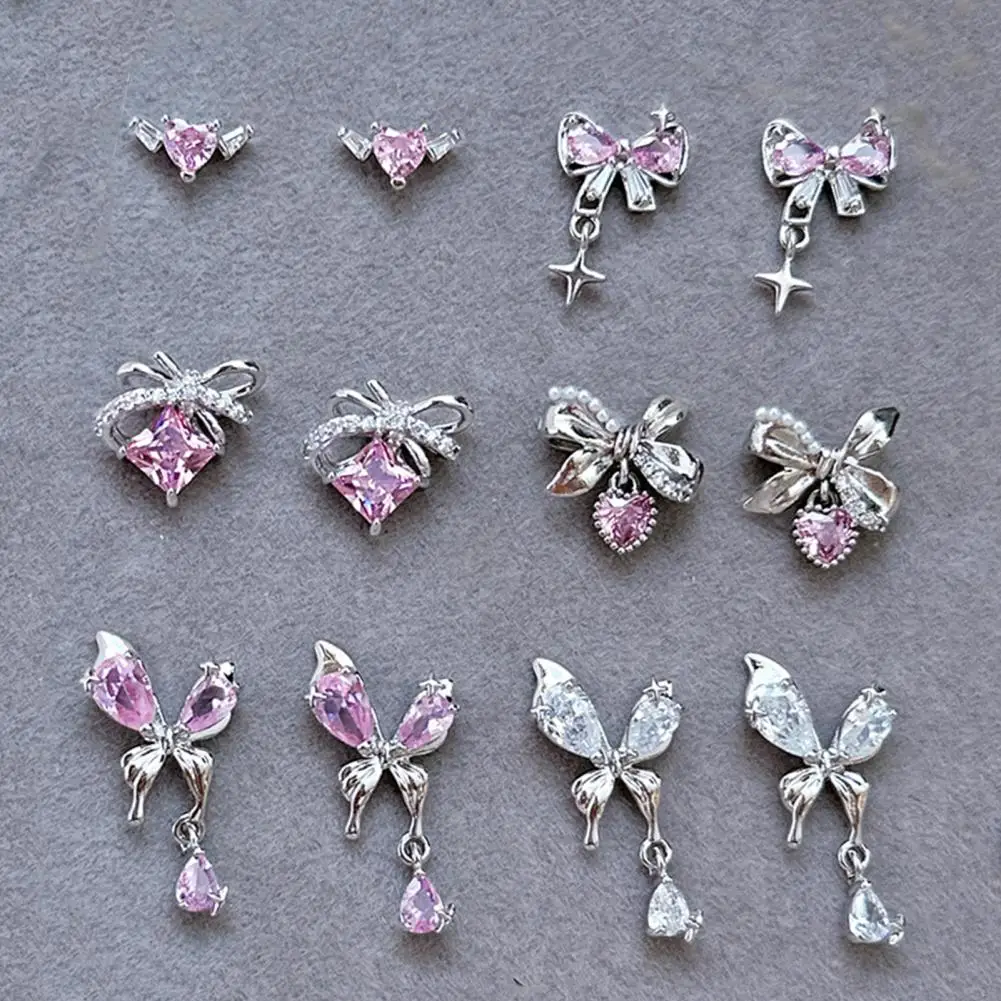 Charmoso arco rosa pingente joias para mulheres, acessórios da arte das unhas, manicure charmosa, strass duráveis, fáceis de aplicar, luxo leve