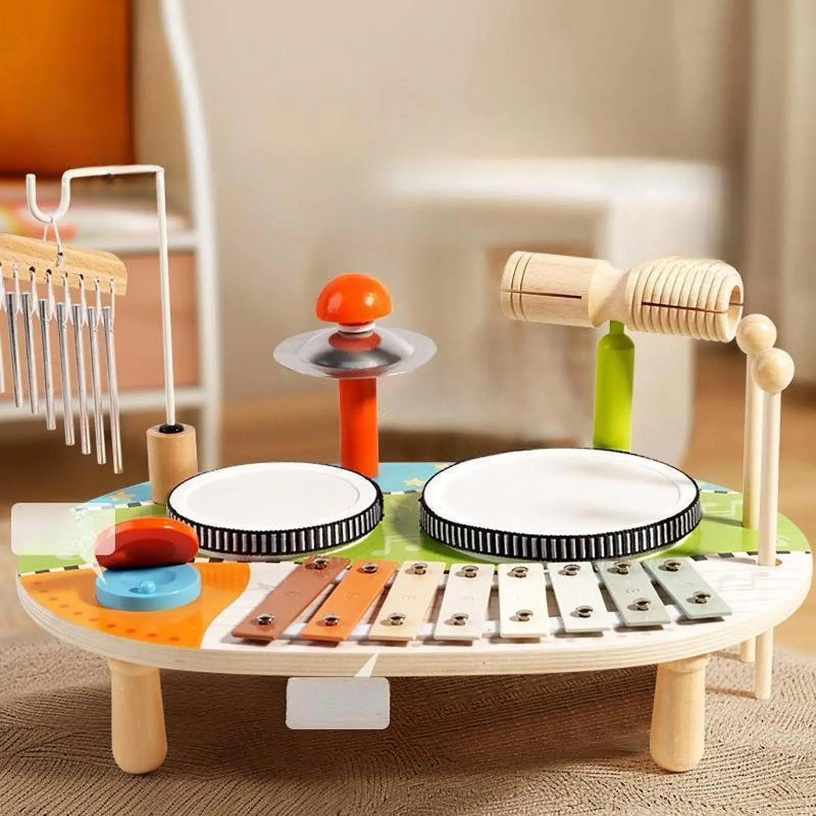 Xylophone Drum Set Kids Drum Kits Fine Motor Skill Detachable Musical Instrument Toy Wood Percussion Toy for Kids Party Favor