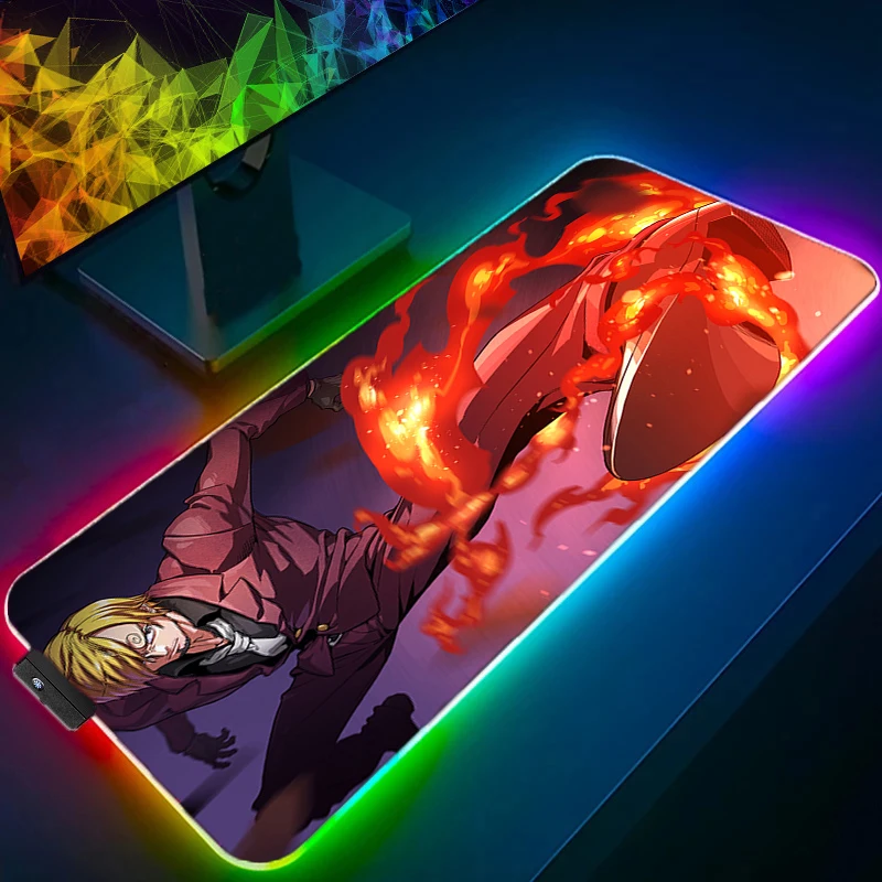 RGB LED Mauspad Büro Schreibtisch Matte One Piece Sanji Computer Spiel Mousepad Gummi Tastatur Pad PC Zubehör Maus Matte Tablet Pad