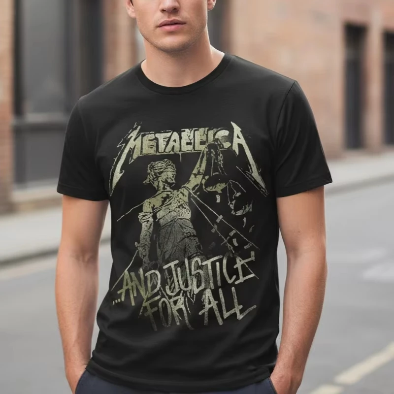 Metallica Band Graphics Vintage Herren-T-Shirt, Unisex, modisch, O-Ausschnitt, 100 % Baumwolle, kurzärmelig, Y2k, übergroß, beliebtes T-Shirt, Geschenke für Fans