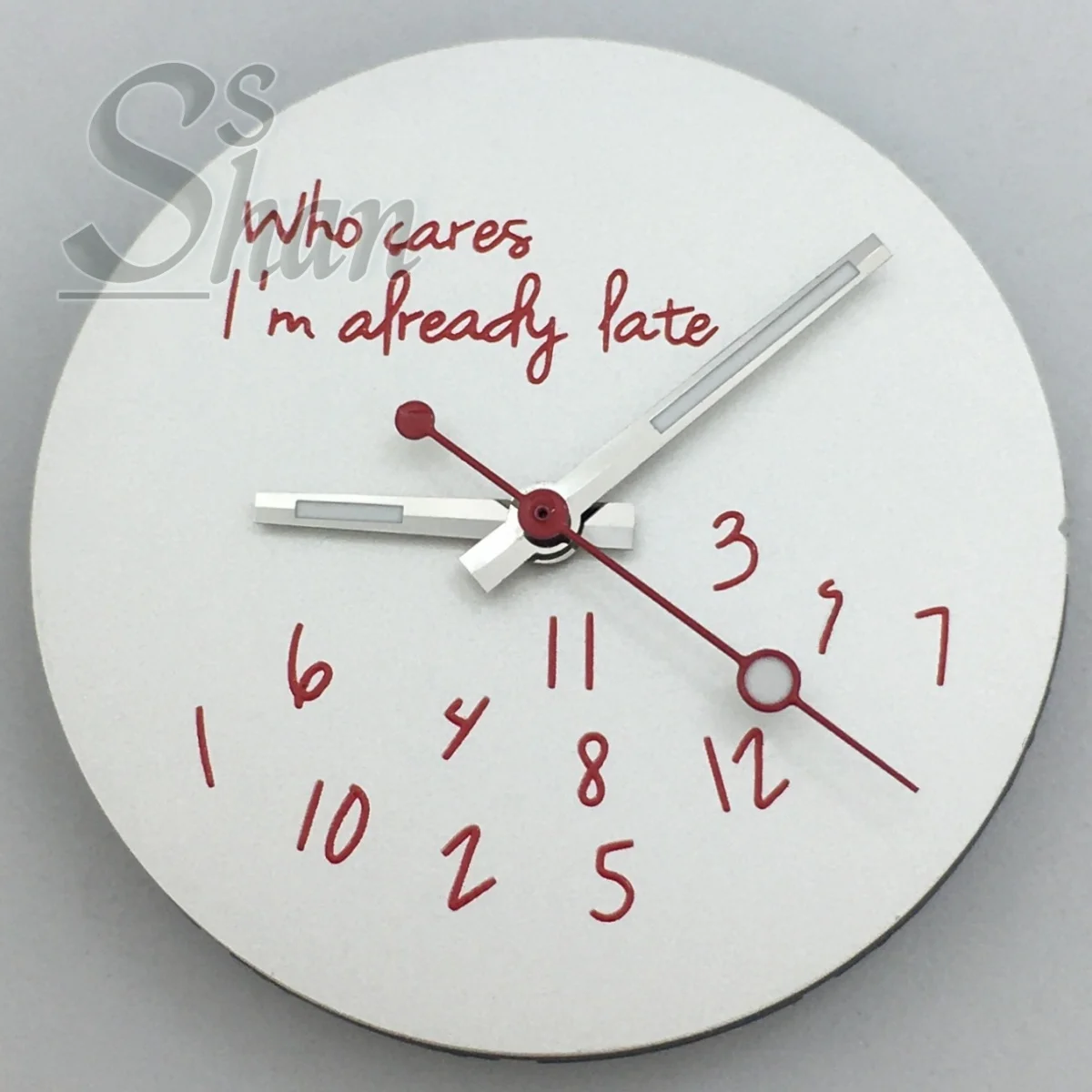 

29MM NH35 watch dial is suitable for the NH35 and NH36 movement accessories. The dial reads "Who Cares Lt's Already Late"