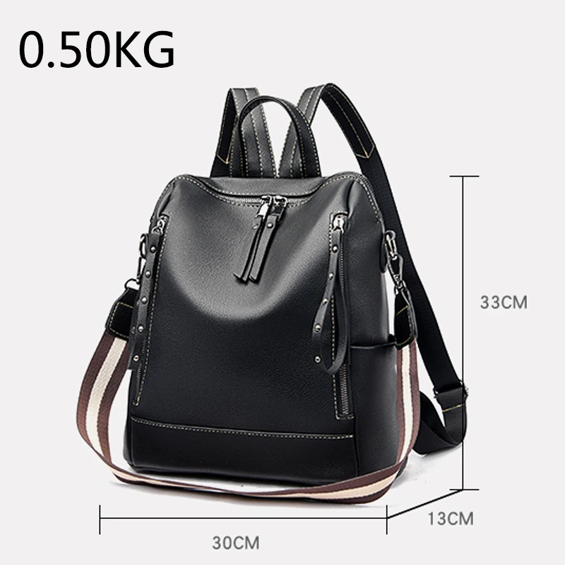 Retro Soft Leather Ladies Backpack Vintage Rivet Design Large Capacity Student Backpack Multi-pocket Solid Color Casual Backpack