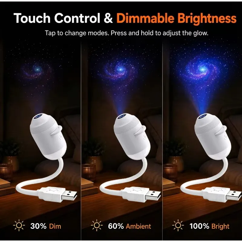 2-in-1 New USB Galaxy Star Projector Night Light 360° Rotatable Starry Sky Nebula Aurora Projector Light For Bedroom Car Decor