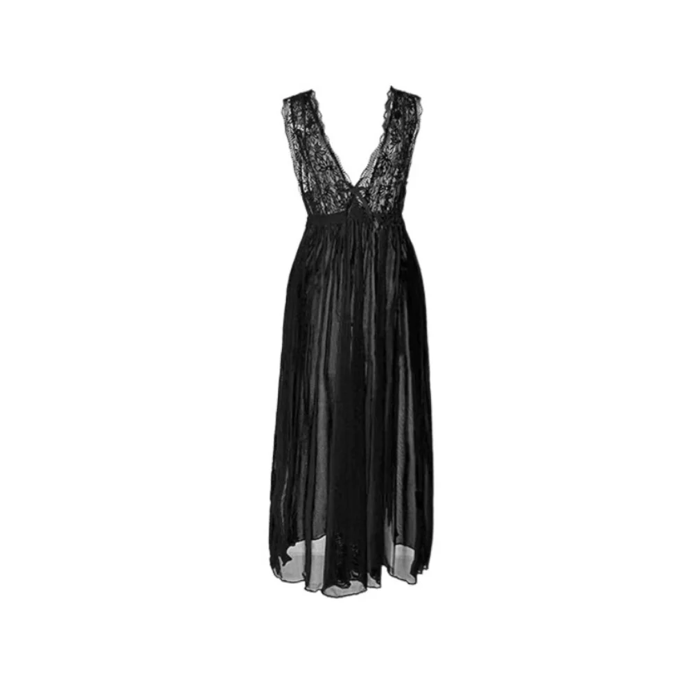 Fashion Lace Mesh Flower Nightgown Sleeveless Sweet Bowknot Nightwear Women Lingerie V-neck Nightdress Women