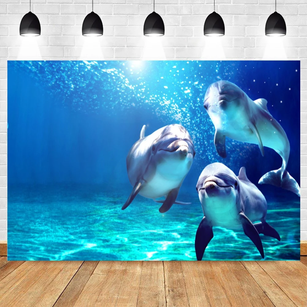 Underwater World Seabed Photography Backdrop Ocean Undersea Shark Fish Coral Baby Birthday Party Decor Photo Background Props