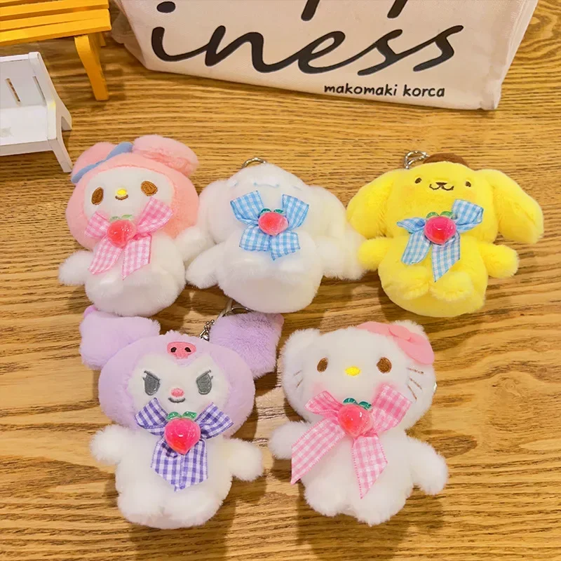 Sanrio hollo kitty cinnamoroll minha melodia boneca de pelúcia chaveiro kawaii pom pom purin pingente saco charme dos desenhos animados bonito boneca presente da menina