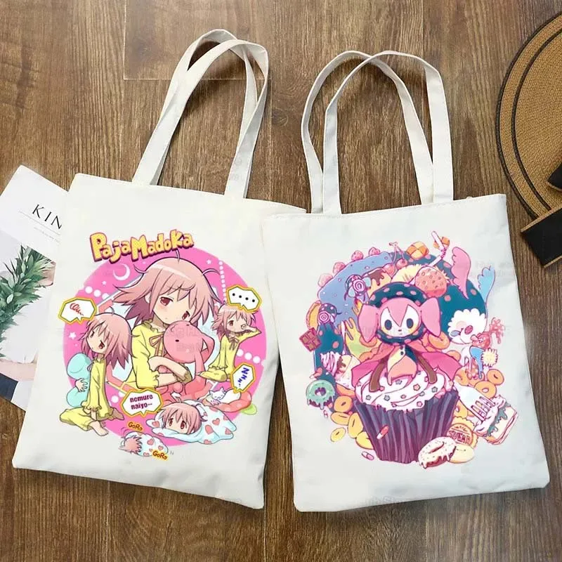 Puella Magi Madoka Magical Shopper Bag Canvas Kaname Madoka Anime Tote Bag Akemi Mami Handbags Bag Sakura Kyouko Shoulder Bags