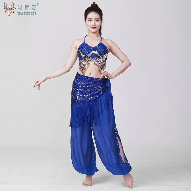 ผู้ใหญ่เงา Belly Dance ชุดผู้หญิงเลื่อม Top + กางเกง + เข็มขัดชุด Lady Oriental อินเดียเต้นรําเจ้าหญิงอาหรับเสื้อผ้าชุด
