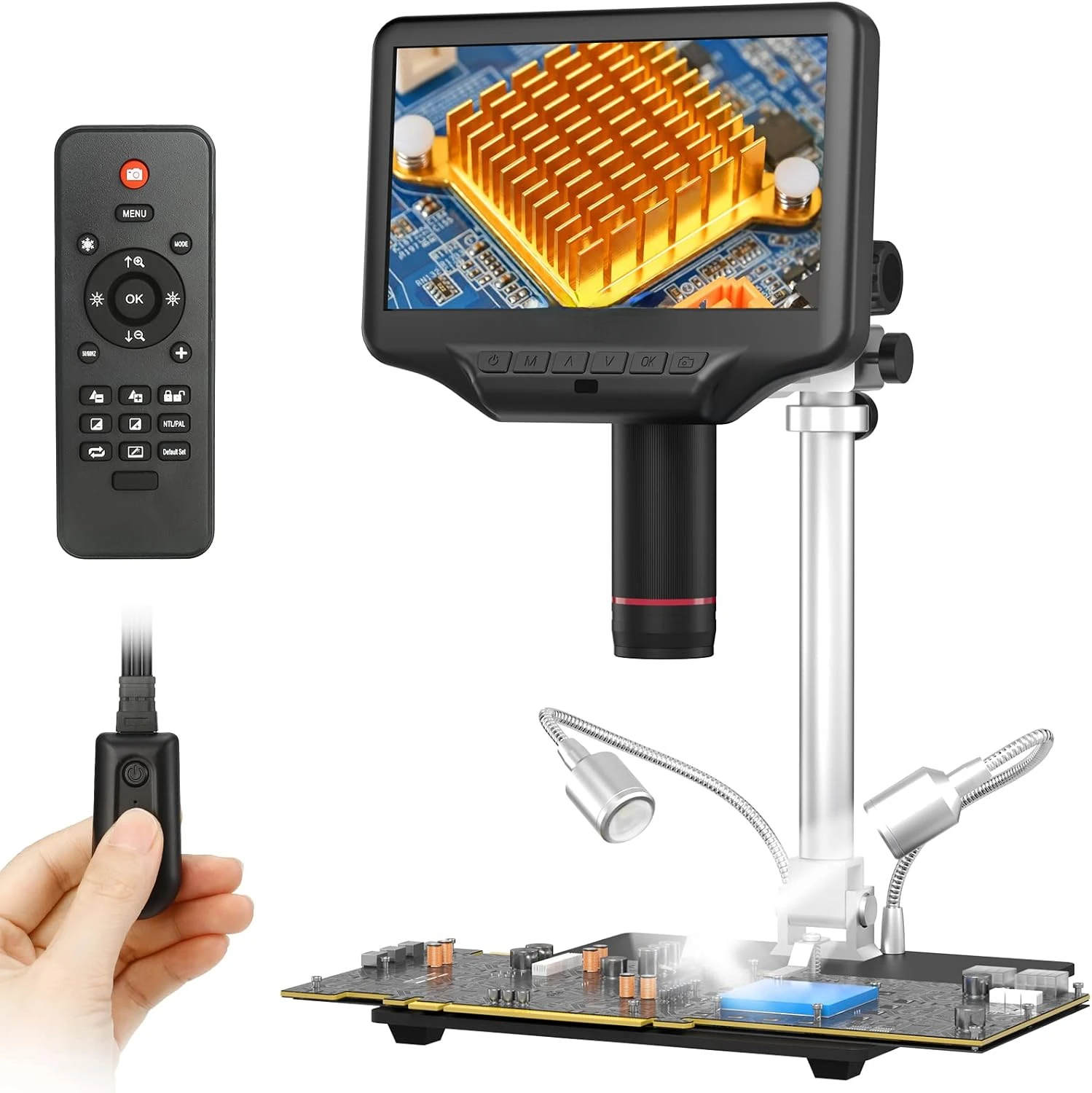 

AD407 Pro 3D Soldering Digital Microscope with Pro Metal Stand 4MP UHD and 7 inch Adjustable LCD Screen USB Video