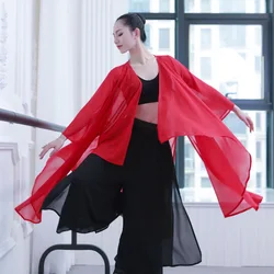 Woman Dance Shirt Blouse Long Sleeves Lower Hem Split Cardigan Tops Loose Flowing Adult Classical Dance Clothes Chinese Costume