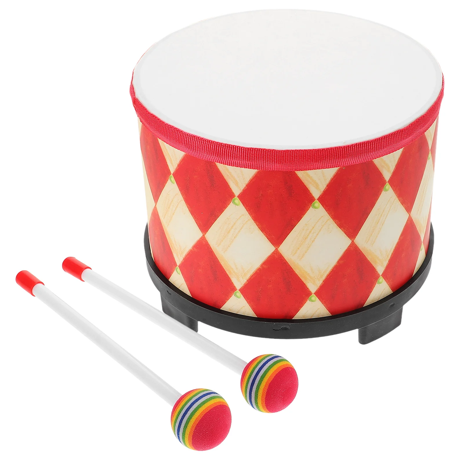 

Wooden Hand Drum for Kids Toddler Musical Instrument Red Checkered Design Educational Percussion Safe Durable Child Friendly