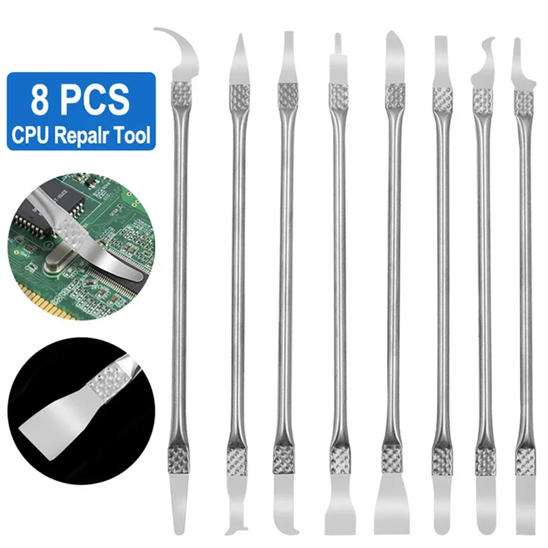 

8Pcs Metal Phone Repair Tools Kit IC Chip CPU Metal Remover Double‑End Disassembly Prying Knife Glue Removal Hand Tool Set