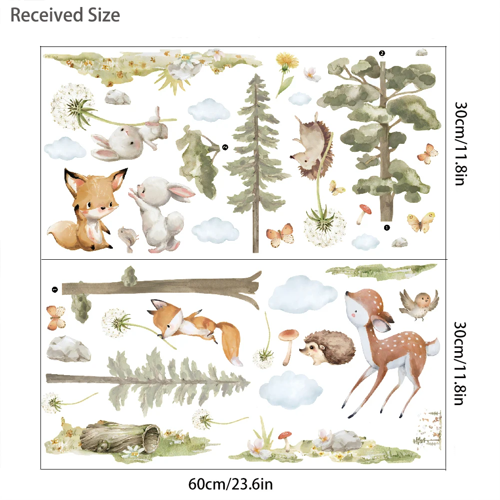 Cute Forest Animals Wall Stickers for Kids Rooms Children Girls Boys Baby Room Decoration Nursery Wallpaper Vinyl Bunny Fox Tree