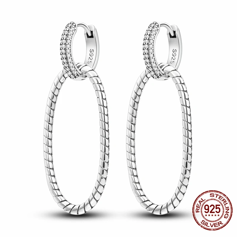 

NEW 925 Sterling Silver Oval Double-ringed Snake Pattern Earrings for Women Fashion Earrings Ear Studs Fine Jewelry Party Gift