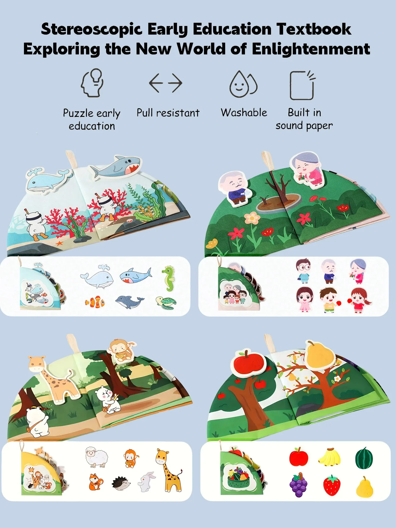 Baby Soft Books Toys 0-36M Baby Tail Cloth Book Early Learning Toy Can Tear Paste Repeatedly Tear Paste Cloth Book Quiet Books