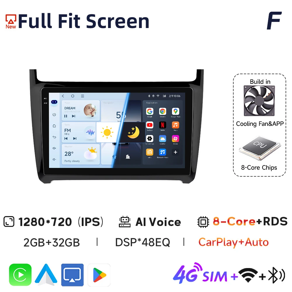JIUYIN AI Voice Android Auto Radio Voor VW Volkswagen POLO 5 sedan 2008-2020 Carplay 4G Auto Multimedia GPS 2din autoradio