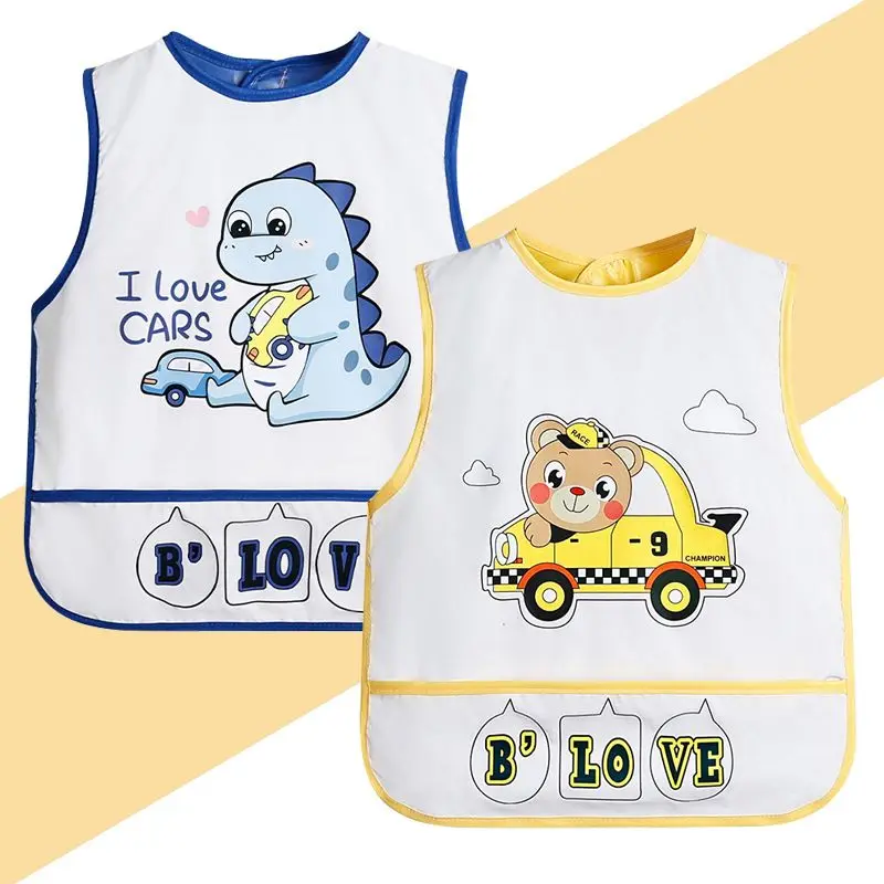 

Baby dinner cover children's waterproof bib Girls' apron sleeveless reverse dress summer baby boys' rice pocket