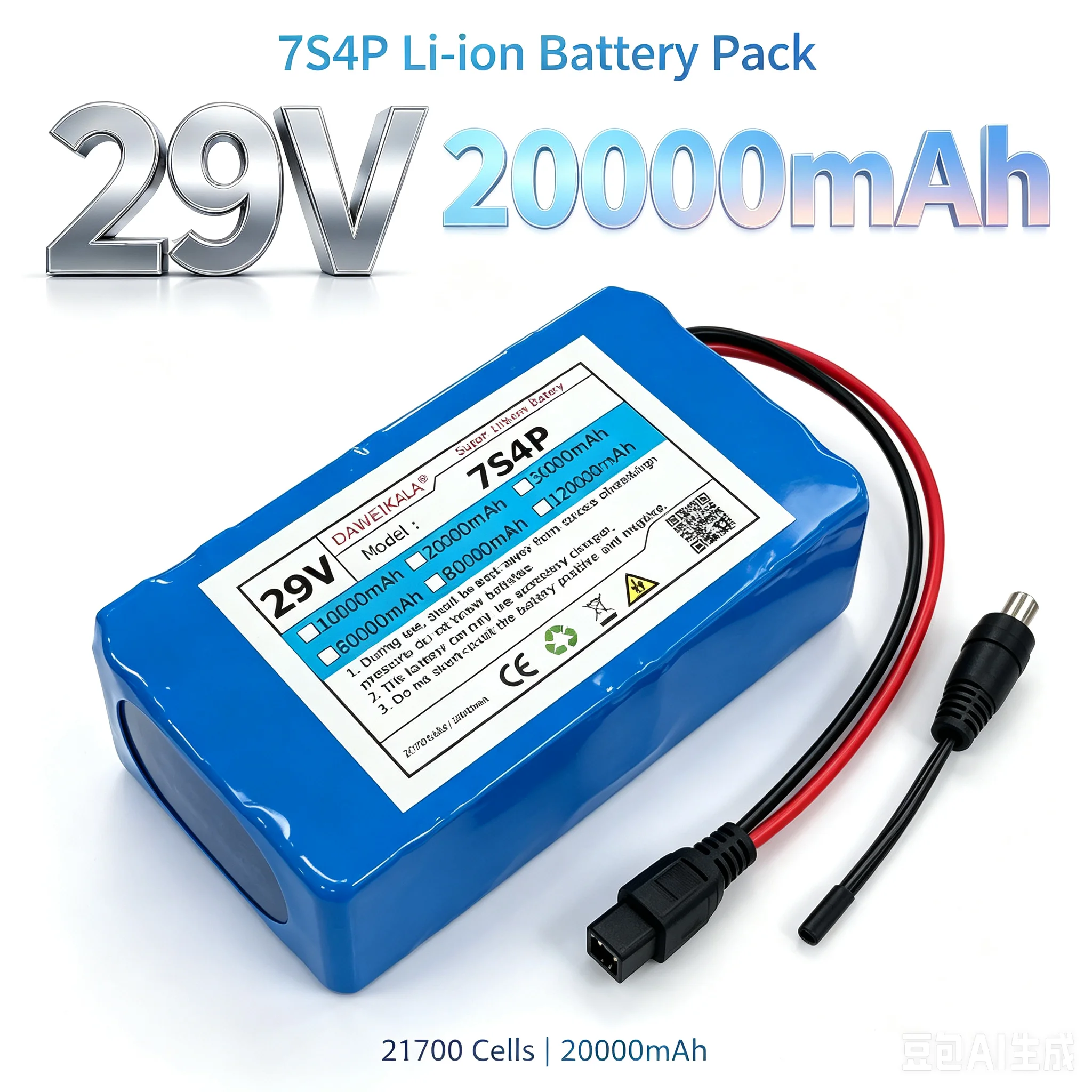 29V 7S4P Lithium-Ionen-Akkupack, 20000mAh 21700 Zellen, integrierte Voll-BMS-Schutzplatine, mit XT60- und DC-Anschluss, für E-Bike, Scooter, Fischfinder, Bootsmotor