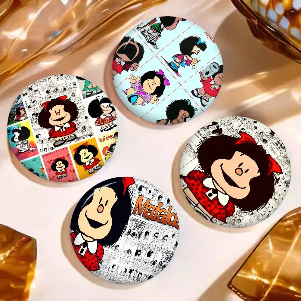 M-mafalda Cartoon Round Button Pins Slogan Creative Brooches Backpack Clothes Decoration Fashion Cartoon Jewelry Gifts