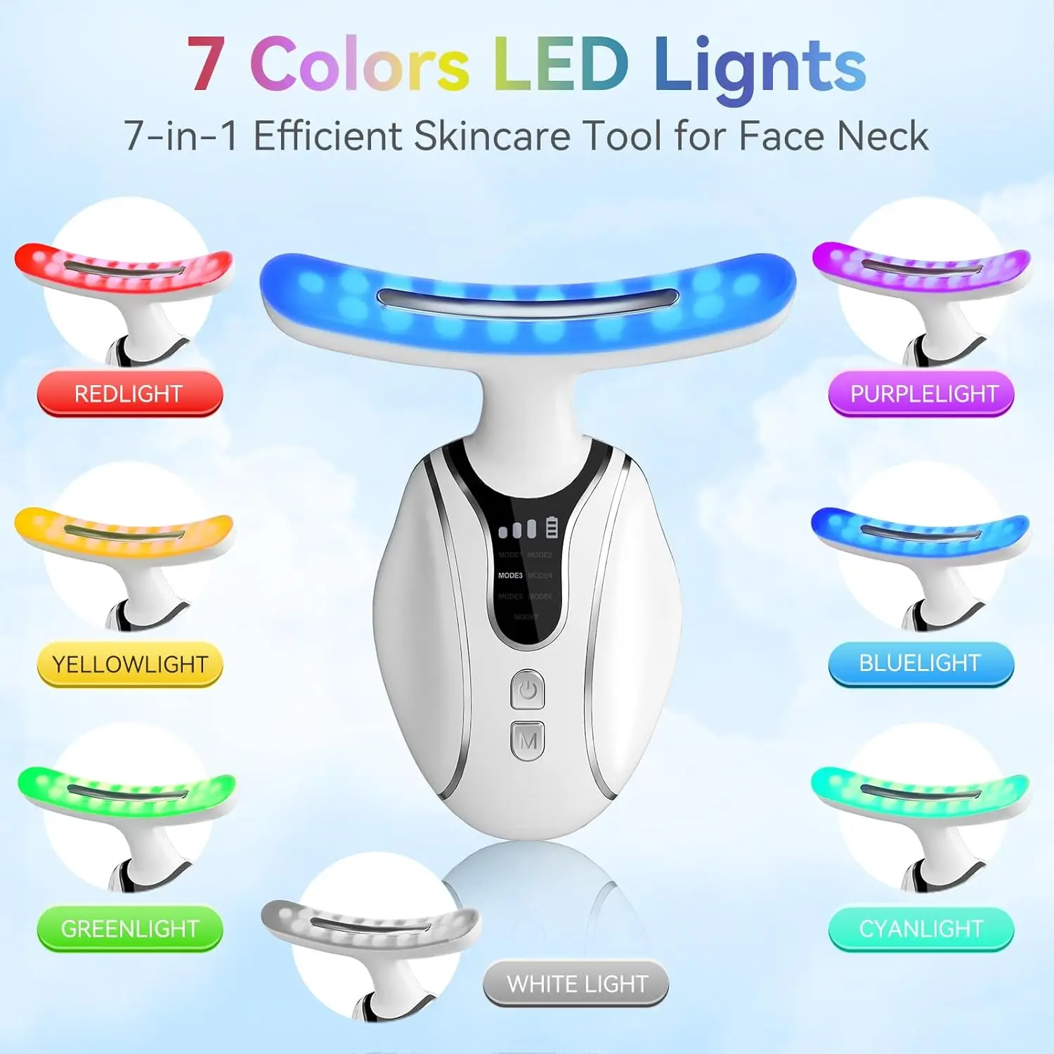 

7LED Color Vibrating Neck Device Beauty Gift, neck and face skin massager, 1 piece set portable usb charging, electric Facial ma