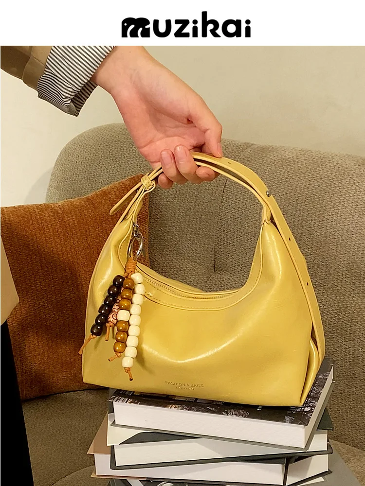 MuziKai Luxury Texture Small Work Bag 2026 New Versatile Single Shoulder Slant Cross Women's Soft Bag with Detachable Strap