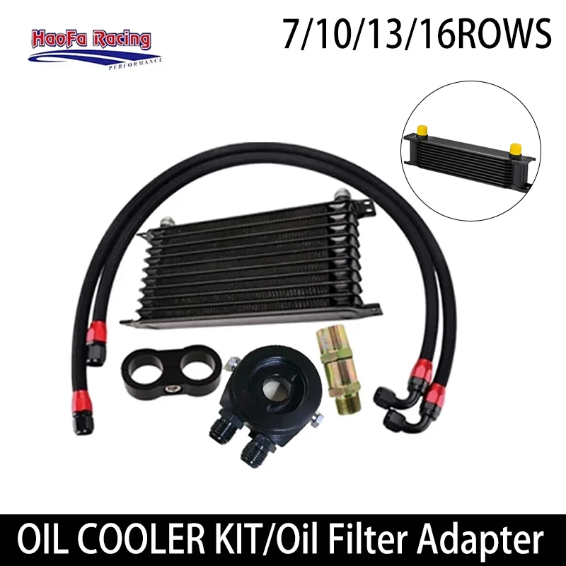 AN10 Oil Cooler Kit Cooling System Japanese/English Style Nylon Stainless Steel Braided Fuel Hose Oil Filter Adapter 13/16 Rows