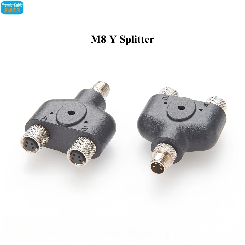 M8 4 Pin Male to Double Female Waterproof Splitter IP67 Straight Y Type Industrial Sensor 8mm Connector M8 Circular Adapter