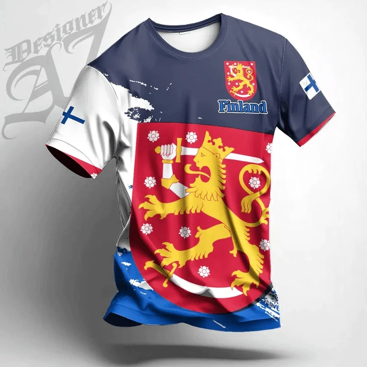 

Fashion Finland Flag Graphic T Shirts Summer Casual 3D Printed Mens Sports Jersey Loose Crew Neck Quick Dry Breathable Tees Tops
