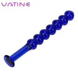 IKOKY Sex Toys for Women Men Prostate Massage Fake Penis Glass Dildo Butt Plug 7 Beads Crystal Balls Pyrex Anal Plug