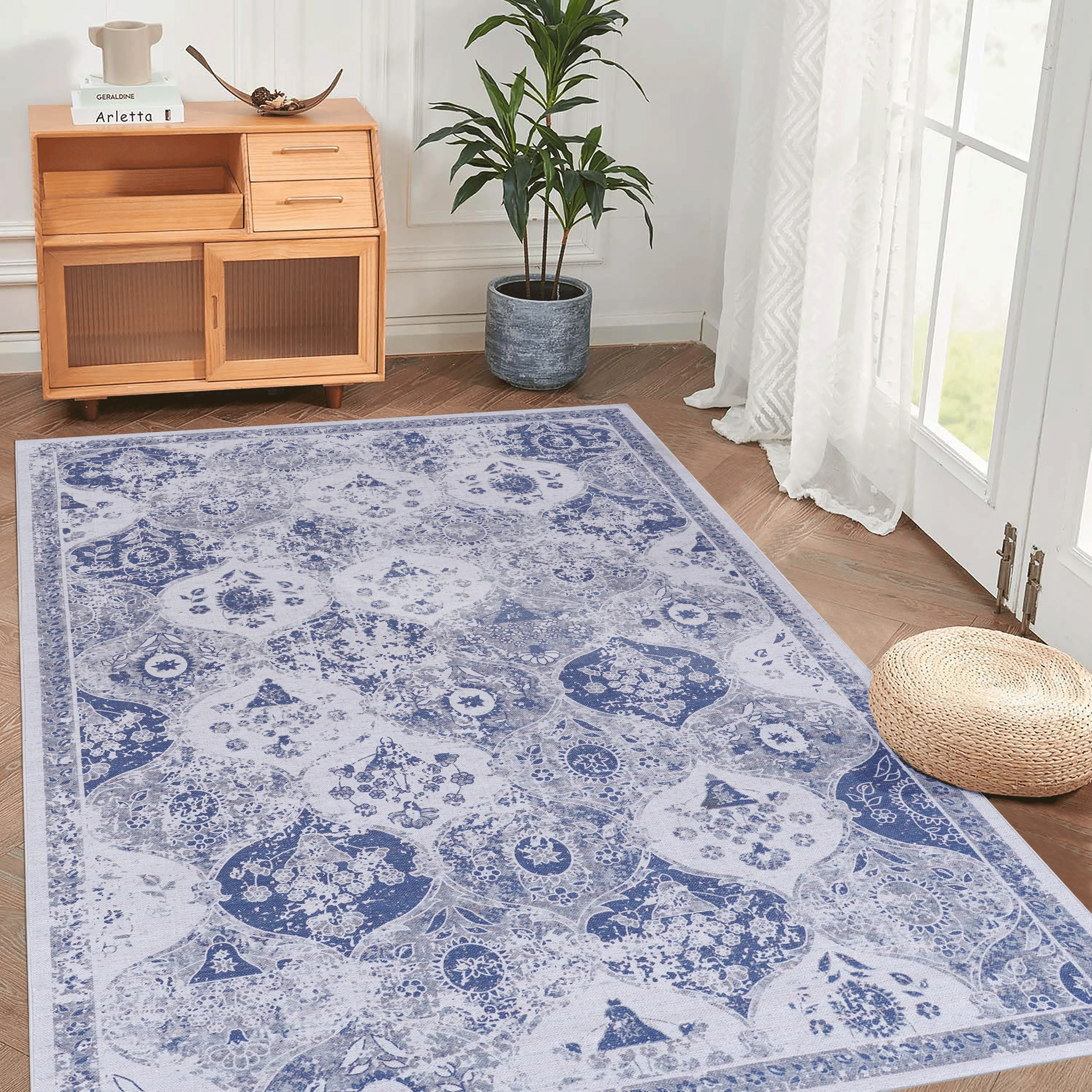 

Naar Blue Area Rug 5x8, Washable Rug, Low-Pile, Non-Slip, Non-Shedding, Foldable, Kid & Pet Friendly - Area Rugs for living room