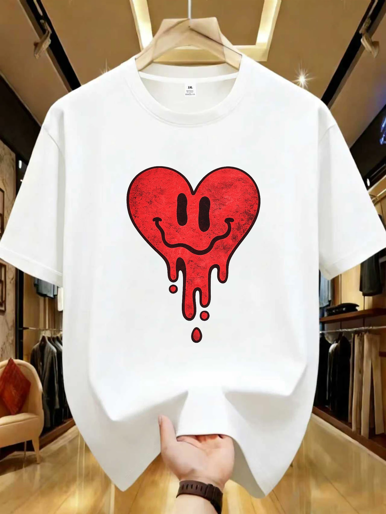 

【WDS01332】Creative smiley face printed plus size women's round neck T-shirt summer casual short sleeved street fashion versatile