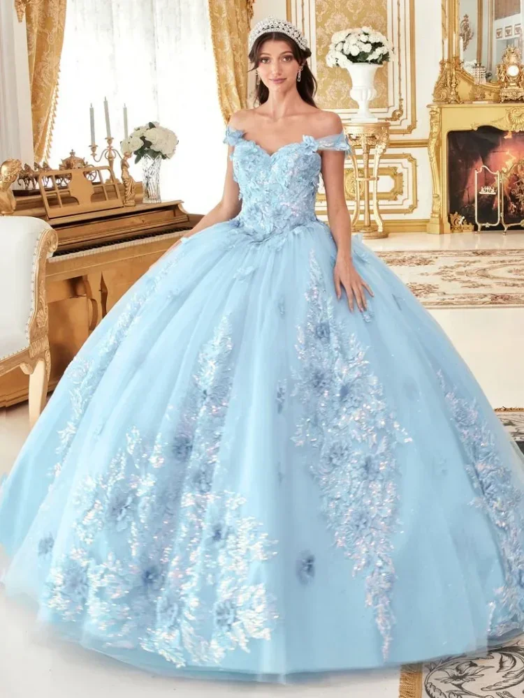 Flavinke индивидуальные небесно-голубые женские свадебные платья 2025 цветочные аппликации с вышивкой без рукавов для банкета, дня рождения, выпускного вечера