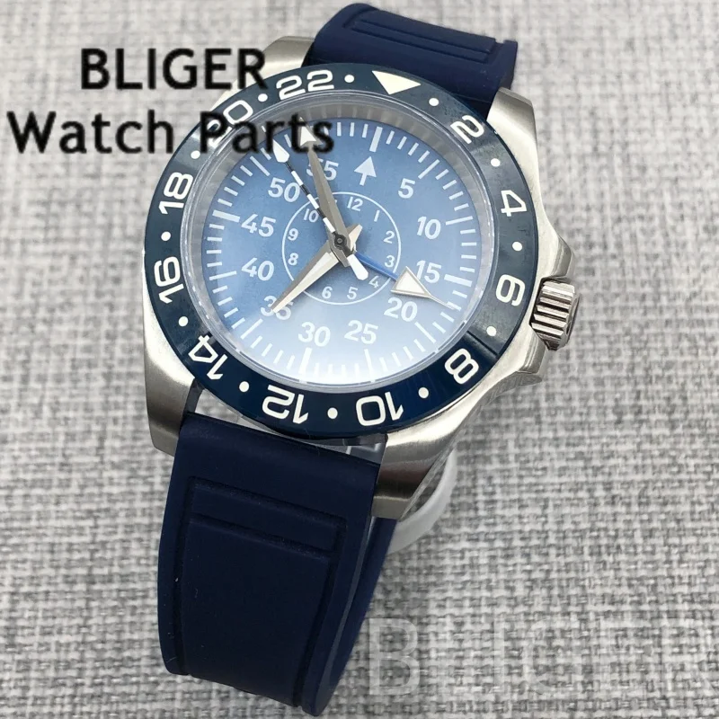 BLIGER GMT NH34 40Mm Jam Tangan Menyelam Otomatis Pria Kaca Safir Bezel Keramik Tetap Lume 10ATM Tali Karet/Baja Tahan Karat