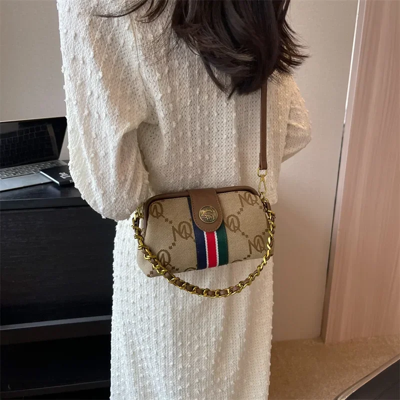 2023 Small Women Handbags Stripe Vintage Classic Chain Shoulder Bag Crossbody Bag Canvas Bag Hand Bags 크로스백 شنط
