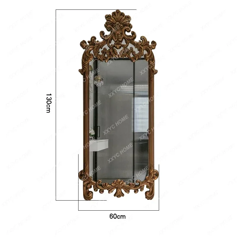 VHHentry entrance mirror wall hanging retro, soft background wall carved mirror against the wall light luxury fitting mirror