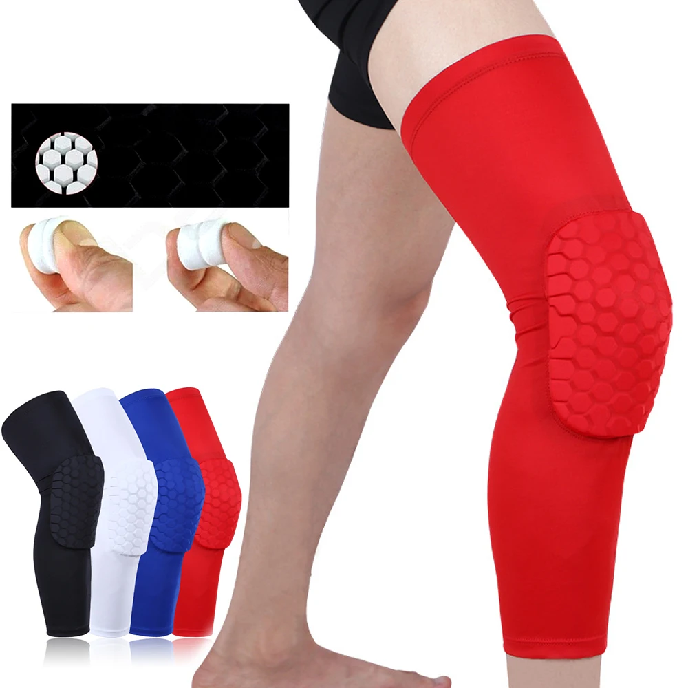 1Pair Compression Knee Pads Crashproof Leg Sleeve Kneepad Honeycomb Bumper Brace for Running Basketball Volleyball Weightlifting