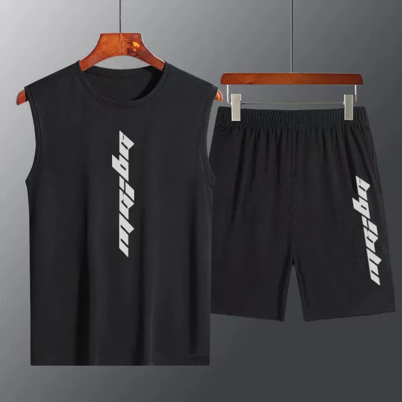

2025 Summer Thin Sports Set Men's Suit Running Vest+Sport Shorts Polyester Jogging Mens Sportswear Fitness quick-drying Gym Sets