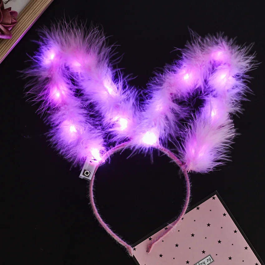 Led Veer Krans Kroon Hoofdband Lichtgevende Hoofdtooi 15Cm Bunny Oren Hoofdband Haarband Voor Vrouwen Bruiloft Kerst Glow Party