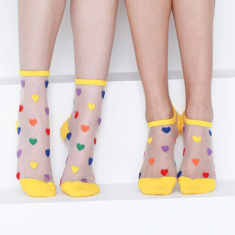 Women Socks New Fashion Long Transparent Cute Heart Thin Socks Female Summer Casual Sweet Funny Socks Women Korean Style