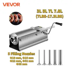 VEVOR 3L 5L 7L 7.8L Horizontal Sausage Stuffer Food Processors 5 Filling Nozzles Kitchen Accessories Home Appliance for Hot Dog