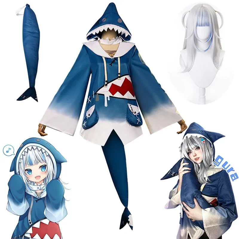 A Anime Costumes Hololive Gawr Gura Cosplay Costume ENG Shark Costume Deguisement Girl Cute Shark for Women Halloween