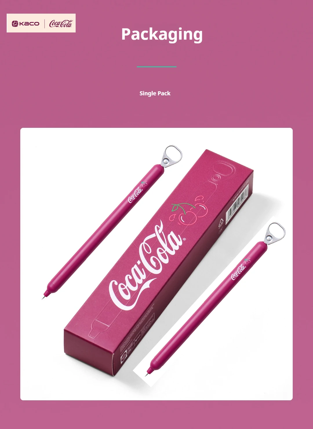 

KACO Coca-Cola Limited Edition Cherry Pull-Tab Gel Pen,0.5mm Black Press Type Pen For School Office Trendy Aesthetic Stationery
