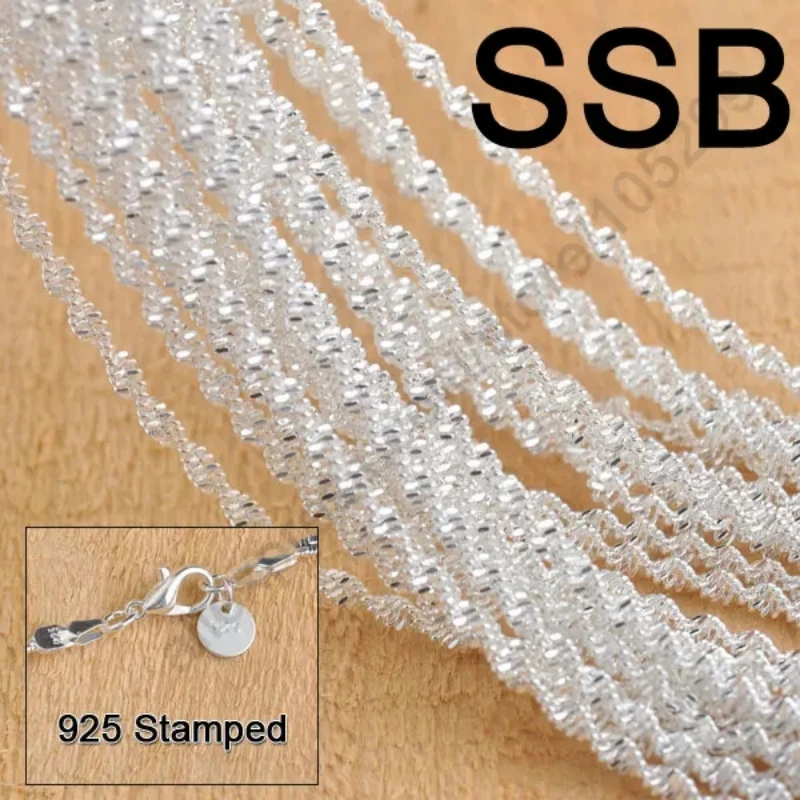 

10Pcs 18" 925 Sterling Silver Jewelry Double Water Wave Necklace Chains Set Lobster Clasps For Pendant