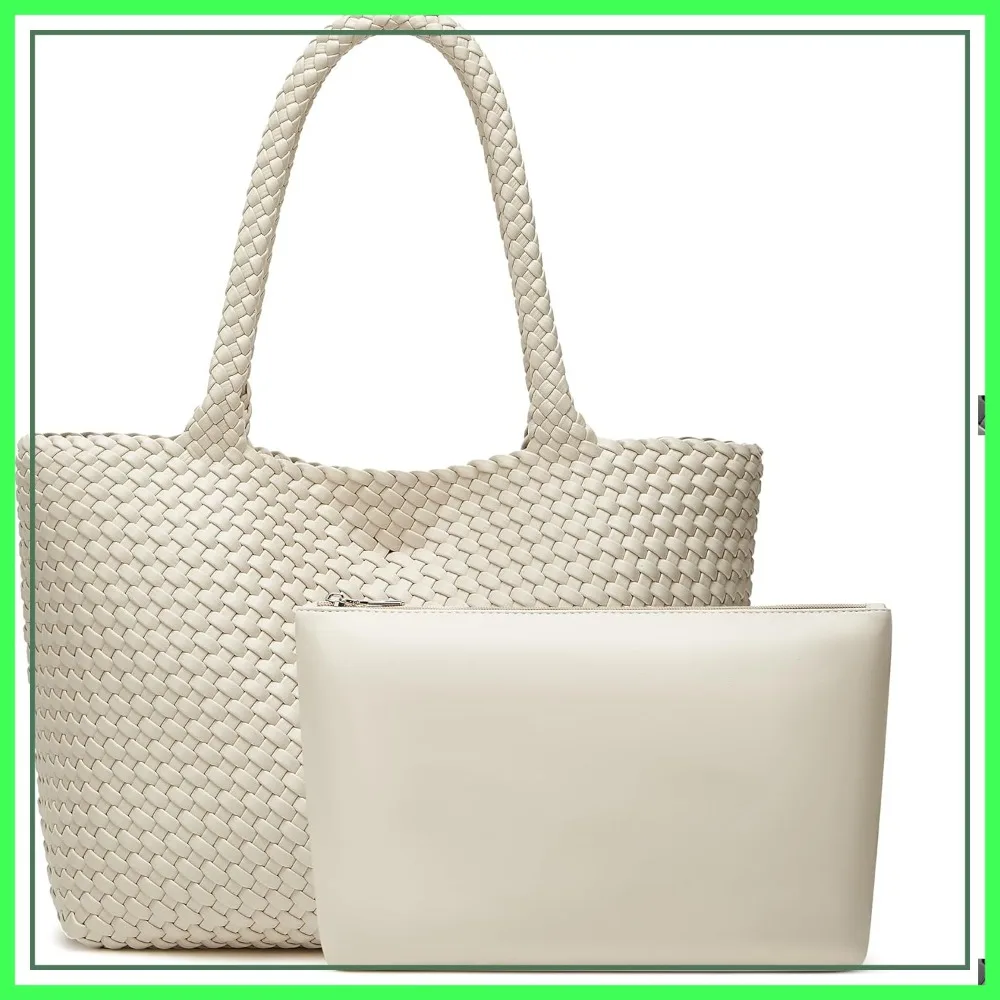 

Handwoven Vegan Leather Tote Bag with Detachable Clutch for Vacation Outfits