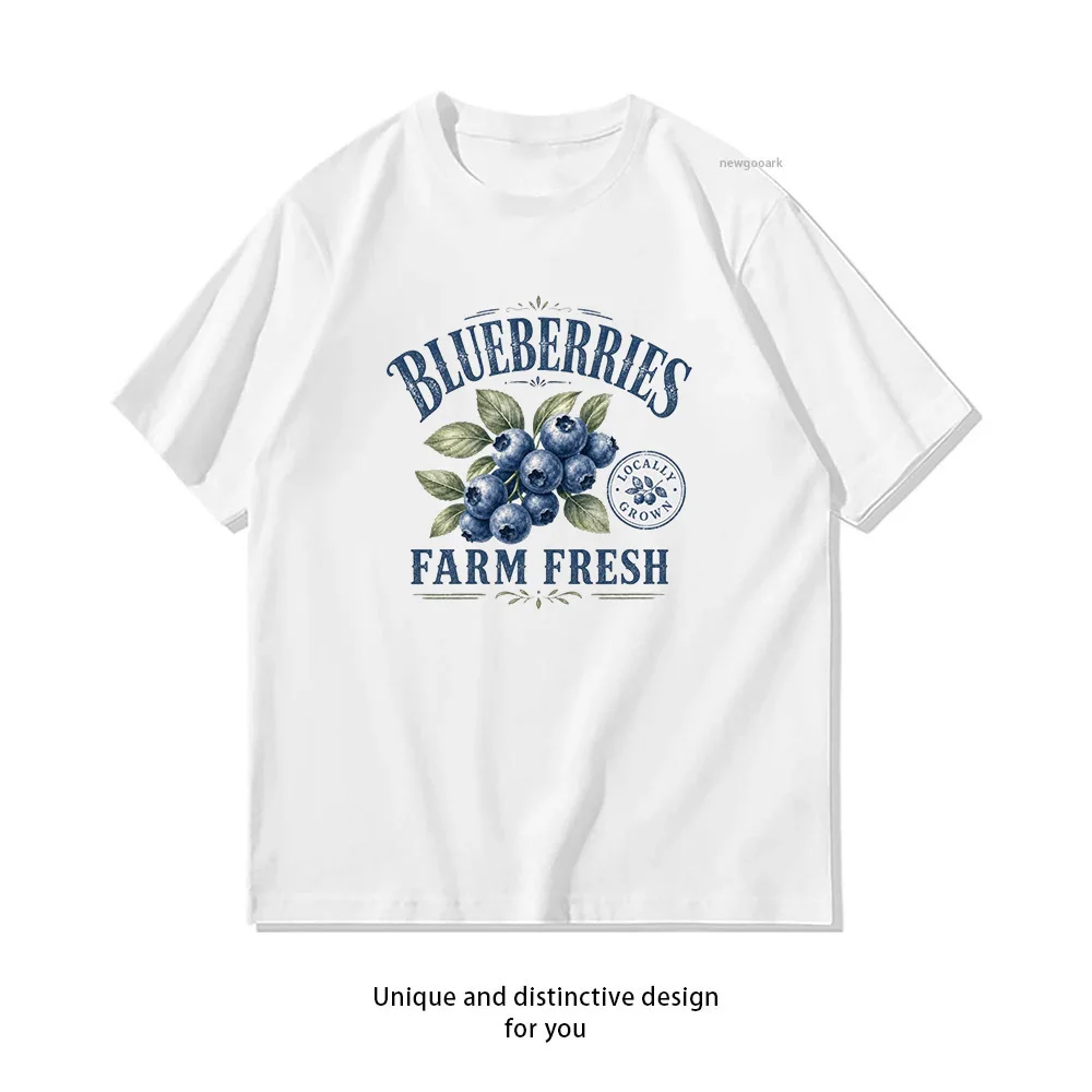 Blueberries Farm Fresh Farmers Market T-shirt Woman Man Summer Cotton Graphic T Shirts Adult Streetwear O-neck Tops Tee