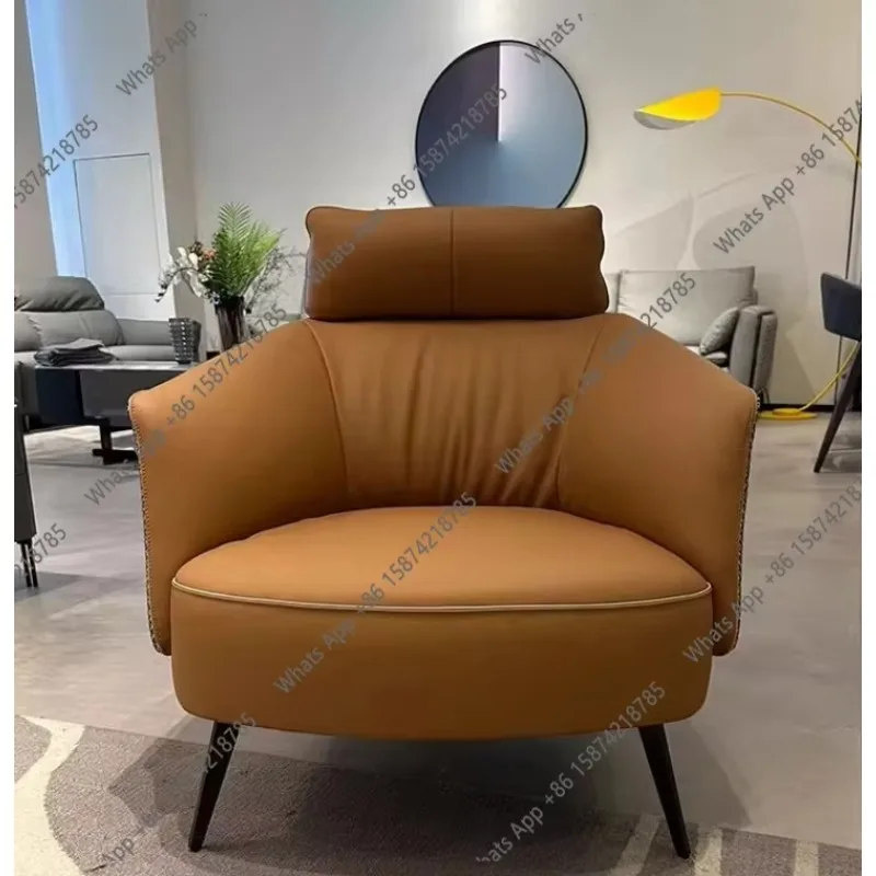 Jo 24 Years New Leisure Chair Sofa Chair Balcony Single Chair Lazy Head Layer Real Cowhide Soft Steel Frame